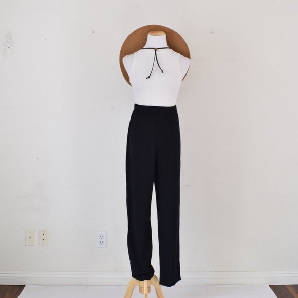 Vintage 80s Gathered Waist Black Lounge Rayon Pants size 12 | 30-34 waist - Picture 4 of 10
